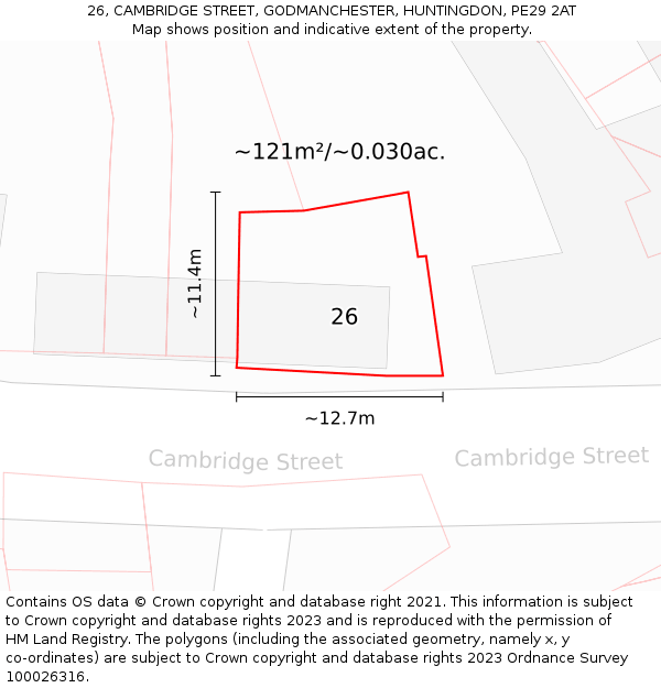 26, CAMBRIDGE STREET, GODMANCHESTER, HUNTINGDON, PE29 2AT: Plot and title map