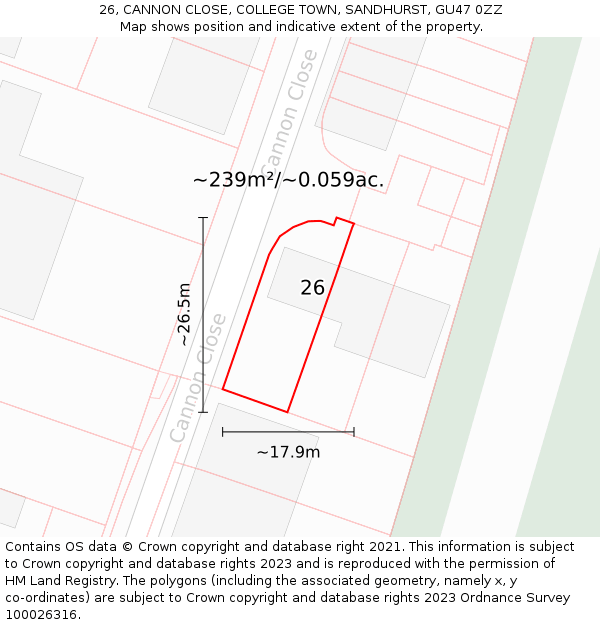 26, CANNON CLOSE, COLLEGE TOWN, SANDHURST, GU47 0ZZ: Plot and title map