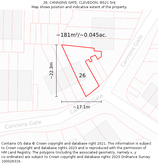 26, CANNONS GATE, CLEVEDON, BS21 5HJ: Plot and title map