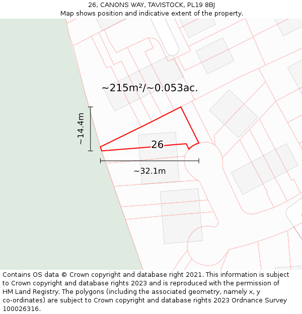 26, CANONS WAY, TAVISTOCK, PL19 8BJ: Plot and title map