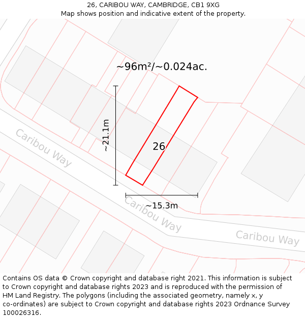26, CARIBOU WAY, CAMBRIDGE, CB1 9XG: Plot and title map