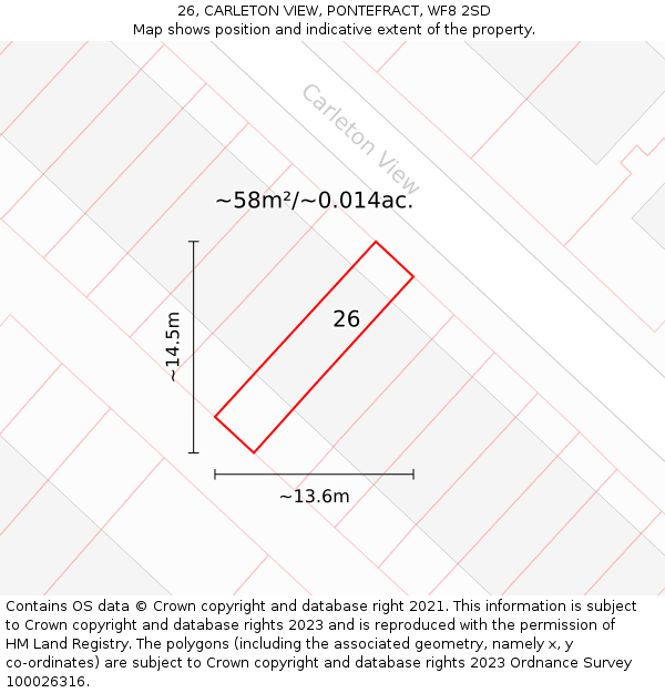 26, CARLETON VIEW, PONTEFRACT, WF8 2SD: Plot and title map