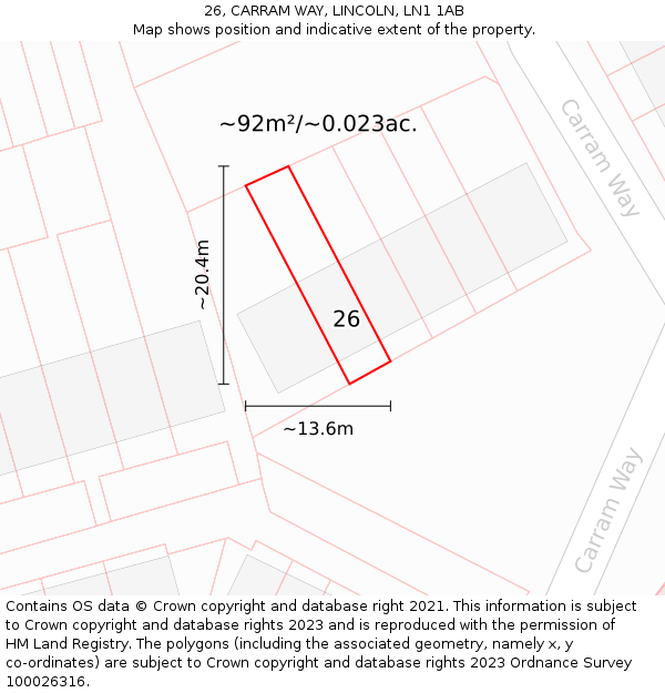 26, CARRAM WAY, LINCOLN, LN1 1AB: Plot and title map