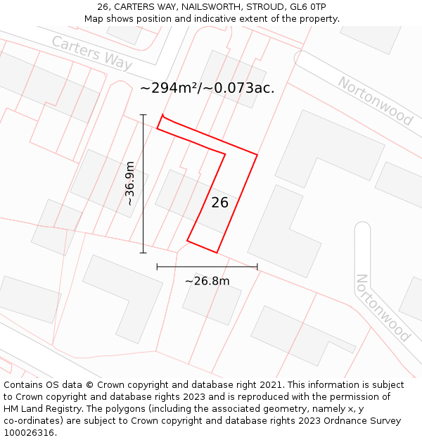 26, CARTERS WAY, NAILSWORTH, STROUD, GL6 0TP: Plot and title map