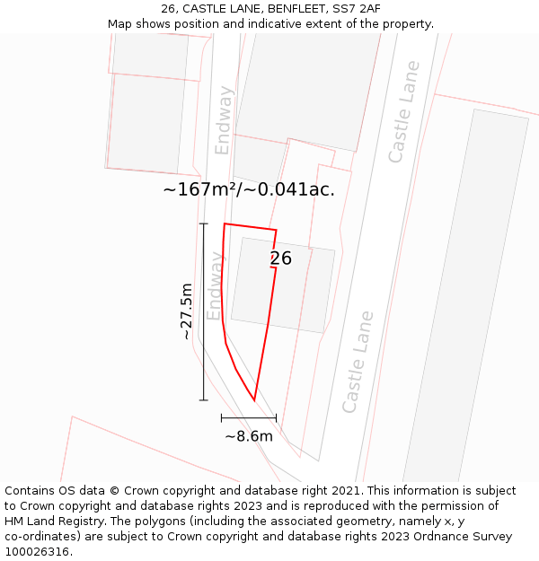 26, CASTLE LANE, BENFLEET, SS7 2AF: Plot and title map