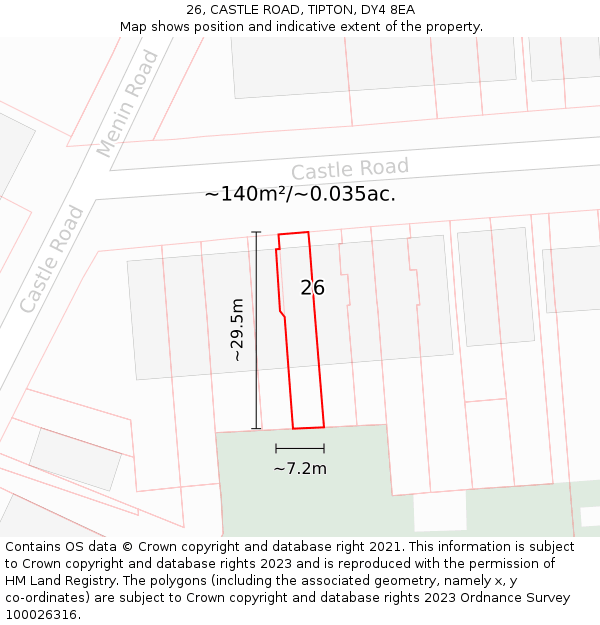 26, CASTLE ROAD, TIPTON, DY4 8EA: Plot and title map