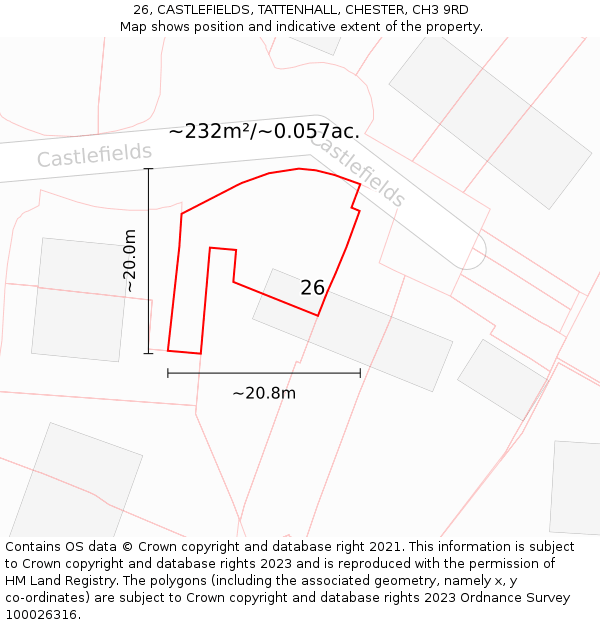 26, CASTLEFIELDS, TATTENHALL, CHESTER, CH3 9RD: Plot and title map