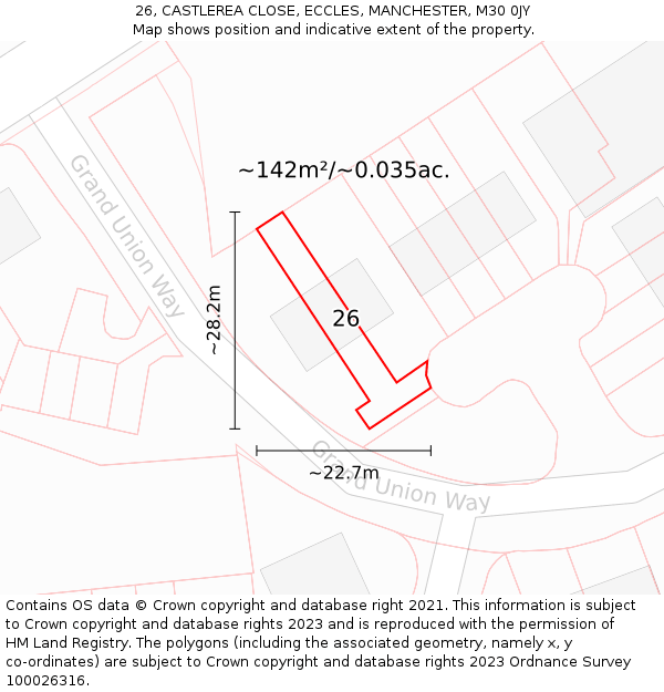 26, CASTLEREA CLOSE, ECCLES, MANCHESTER, M30 0JY: Plot and title map