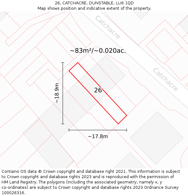 26, CATCHACRE, DUNSTABLE, LU6 1QD: Plot and title map