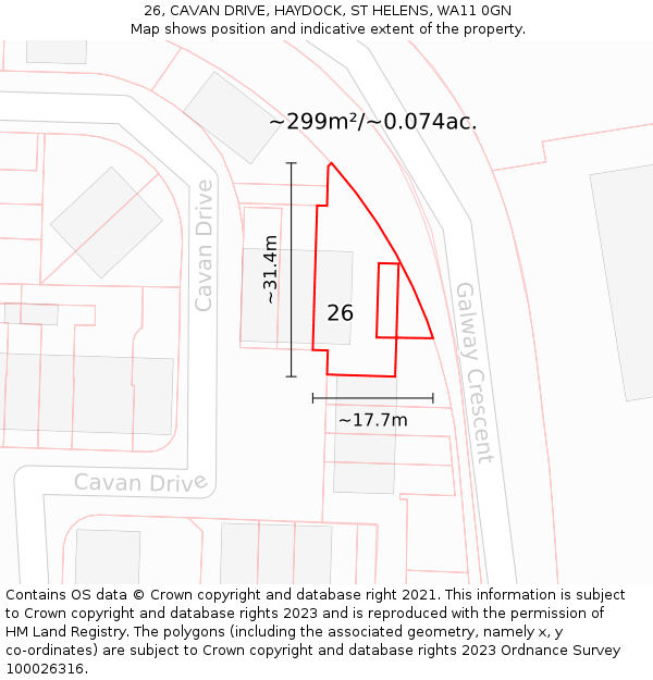 26, CAVAN DRIVE, HAYDOCK, ST HELENS, WA11 0GN: Plot and title map