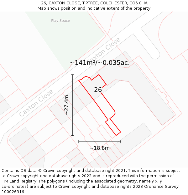 26, CAXTON CLOSE, TIPTREE, COLCHESTER, CO5 0HA: Plot and title map
