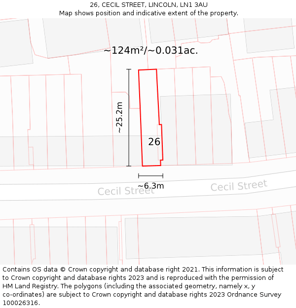 26, CECIL STREET, LINCOLN, LN1 3AU: Plot and title map