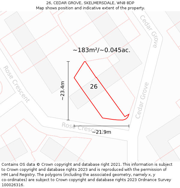 26, CEDAR GROVE, SKELMERSDALE, WN8 8DP: Plot and title map