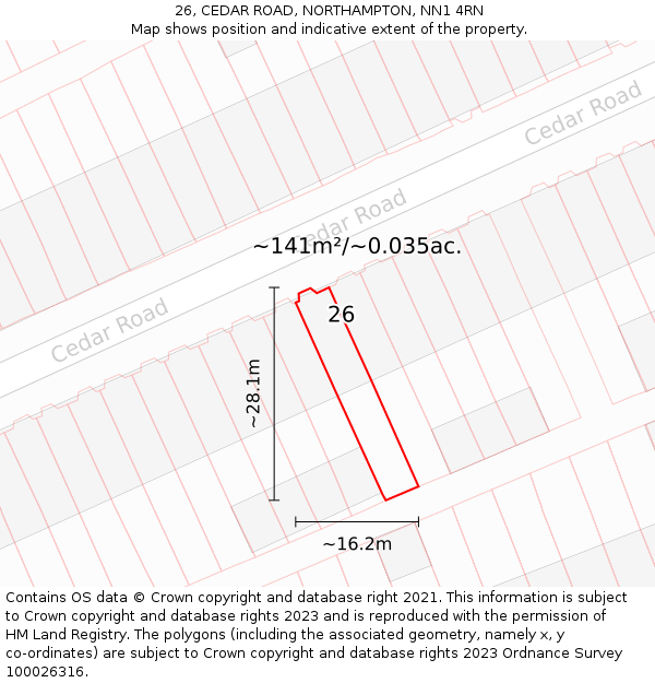 26, CEDAR ROAD, NORTHAMPTON, NN1 4RN: Plot and title map