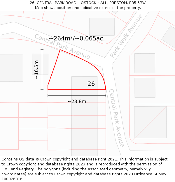 26, CENTRAL PARK ROAD, LOSTOCK HALL, PRESTON, PR5 5BW: Plot and title map