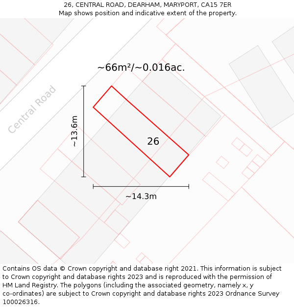 26, CENTRAL ROAD, DEARHAM, MARYPORT, CA15 7ER: Plot and title map