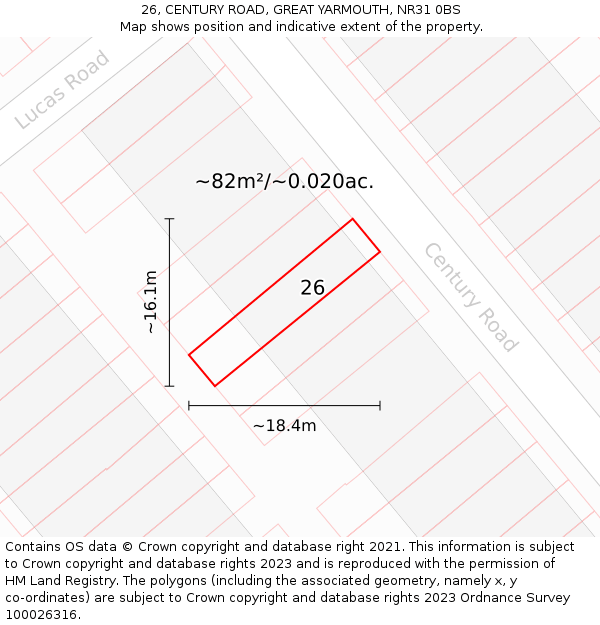 26, CENTURY ROAD, GREAT YARMOUTH, NR31 0BS: Plot and title map