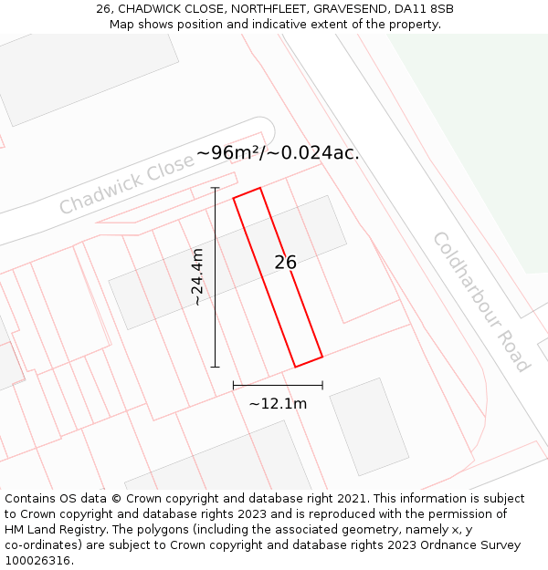 26, CHADWICK CLOSE, NORTHFLEET, GRAVESEND, DA11 8SB: Plot and title map