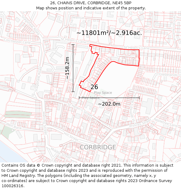 26, CHAINS DRIVE, CORBRIDGE, NE45 5BP: Plot and title map
