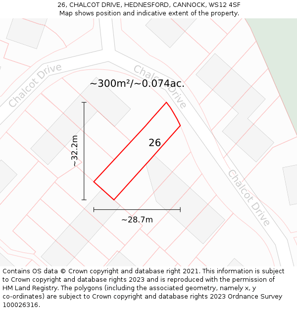 26, CHALCOT DRIVE, HEDNESFORD, CANNOCK, WS12 4SF: Plot and title map