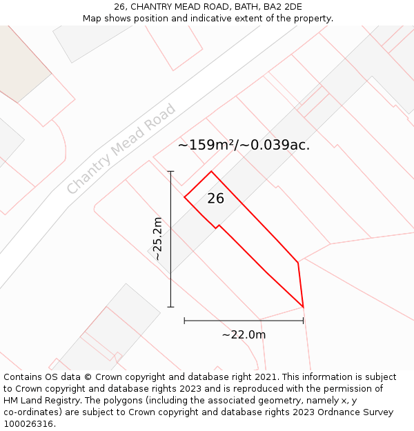 26, CHANTRY MEAD ROAD, BATH, BA2 2DE: Plot and title map