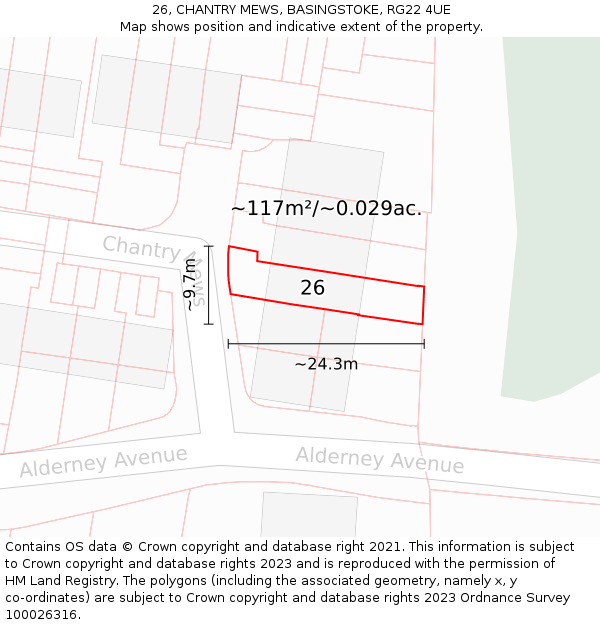 26, CHANTRY MEWS, BASINGSTOKE, RG22 4UE: Plot and title map