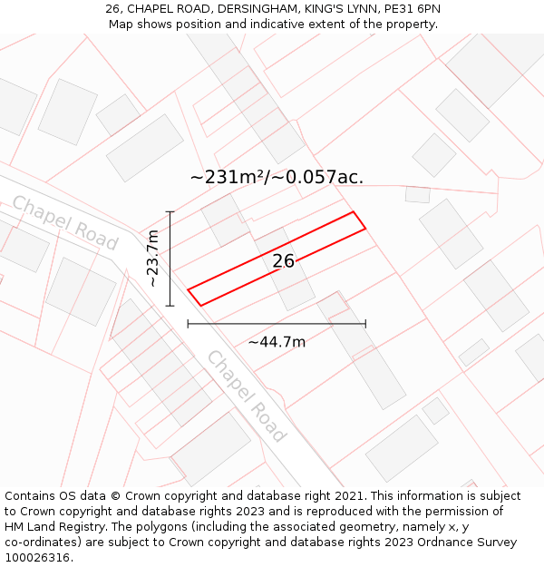 26, CHAPEL ROAD, DERSINGHAM, KING'S LYNN, PE31 6PN: Plot and title map