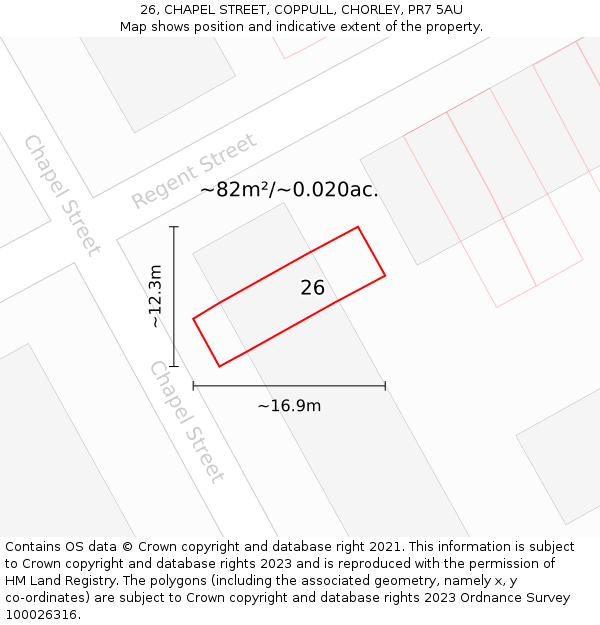 26, CHAPEL STREET, COPPULL, CHORLEY, PR7 5AU: Plot and title map