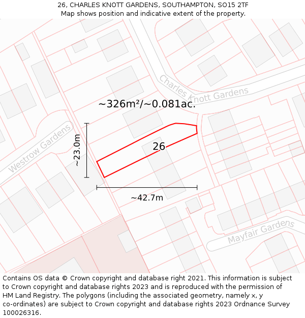 26, CHARLES KNOTT GARDENS, SOUTHAMPTON, SO15 2TF: Plot and title map