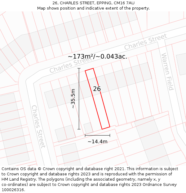 26, CHARLES STREET, EPPING, CM16 7AU: Plot and title map