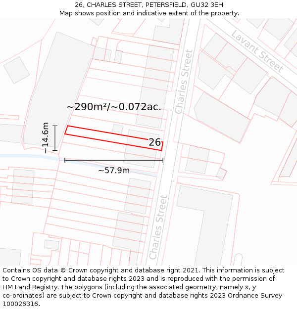 26, CHARLES STREET, PETERSFIELD, GU32 3EH: Plot and title map