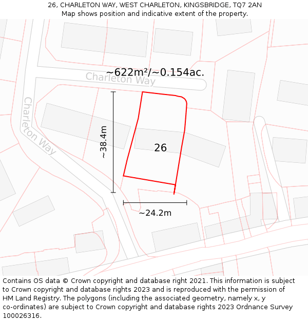 26, CHARLETON WAY, WEST CHARLETON, KINGSBRIDGE, TQ7 2AN: Plot and title map