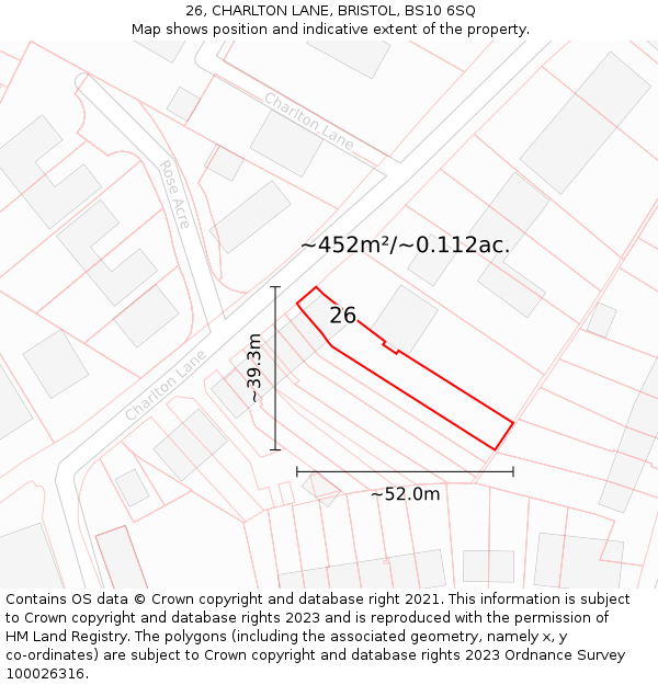 26, CHARLTON LANE, BRISTOL, BS10 6SQ: Plot and title map