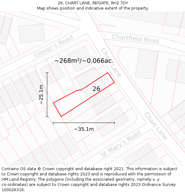 26, CHART LANE, REIGATE, RH2 7DY: Plot and title map
