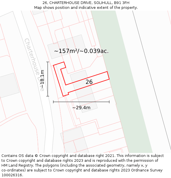 26, CHARTERHOUSE DRIVE, SOLIHULL, B91 3FH: Plot and title map