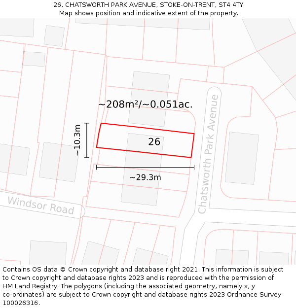 26, CHATSWORTH PARK AVENUE, STOKE-ON-TRENT, ST4 4TY: Plot and title map