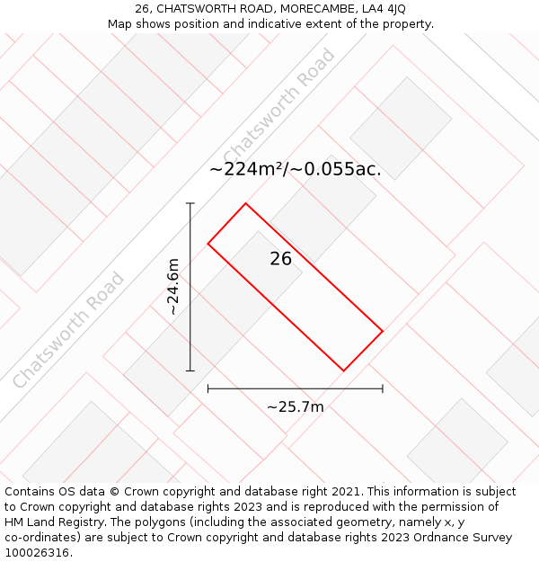 26, CHATSWORTH ROAD, MORECAMBE, LA4 4JQ: Plot and title map