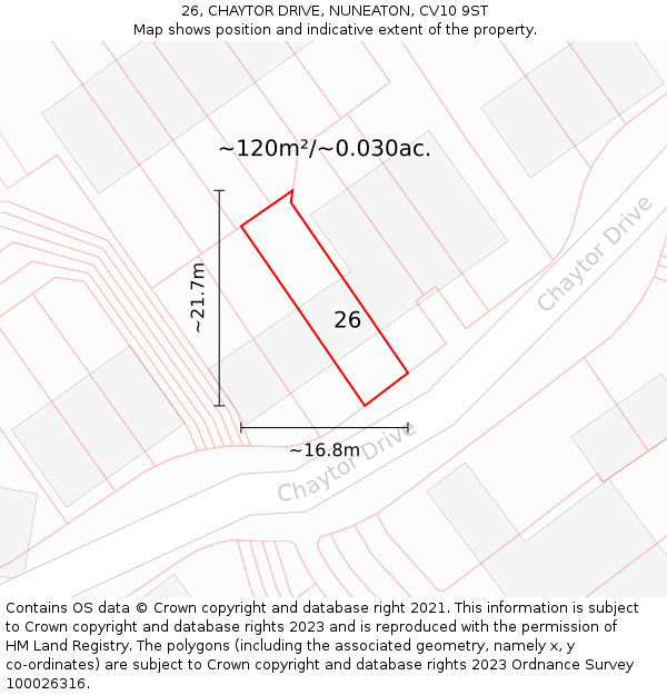 26, CHAYTOR DRIVE, NUNEATON, CV10 9ST: Plot and title map