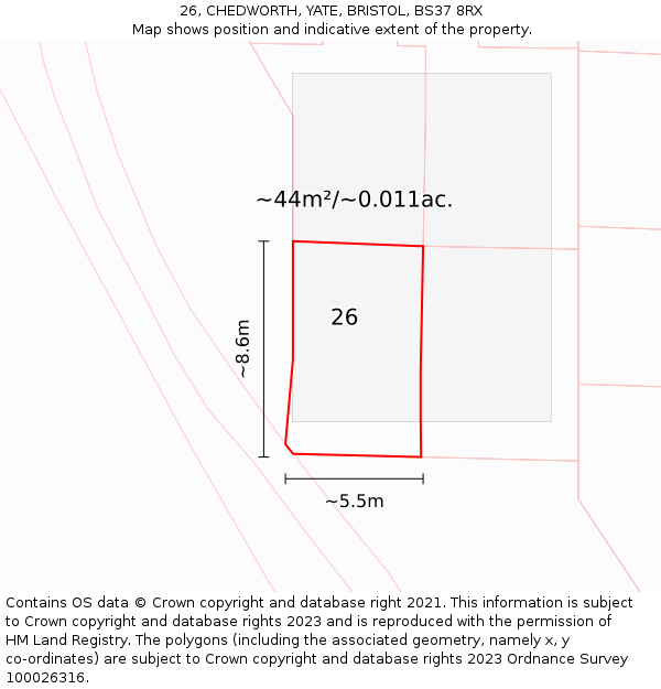 26, CHEDWORTH, YATE, BRISTOL, BS37 8RX: Plot and title map
