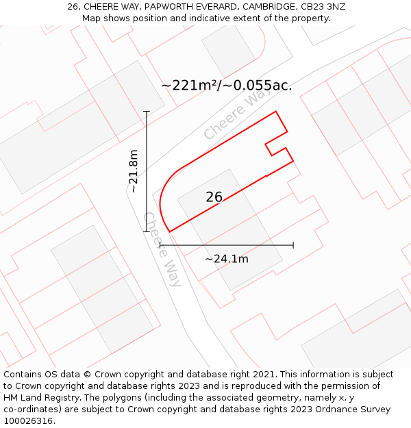 26, CHEERE WAY, PAPWORTH EVERARD, CAMBRIDGE, CB23 3NZ: Plot and title map