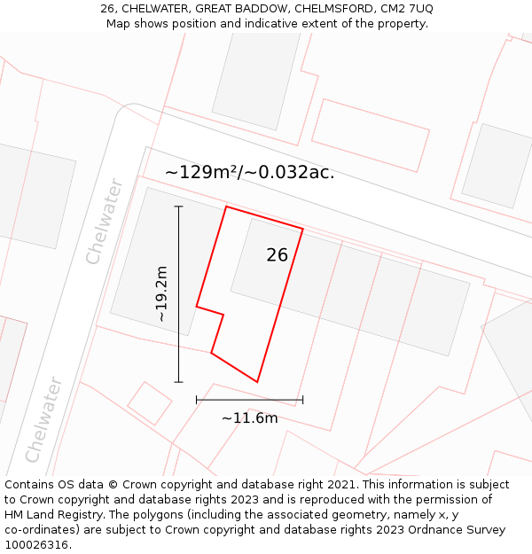 26, CHELWATER, GREAT BADDOW, CHELMSFORD, CM2 7UQ: Plot and title map