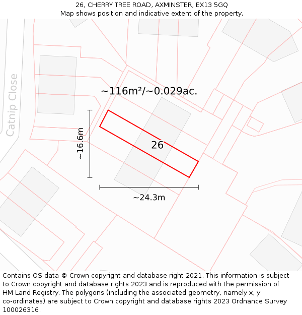 26, CHERRY TREE ROAD, AXMINSTER, EX13 5GQ: Plot and title map