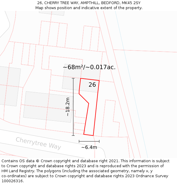 26, CHERRY TREE WAY, AMPTHILL, BEDFORD, MK45 2SY: Plot and title map