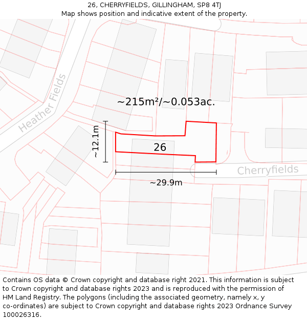 26, CHERRYFIELDS, GILLINGHAM, SP8 4TJ: Plot and title map