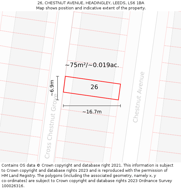26, CHESTNUT AVENUE, HEADINGLEY, LEEDS, LS6 1BA: Plot and title map