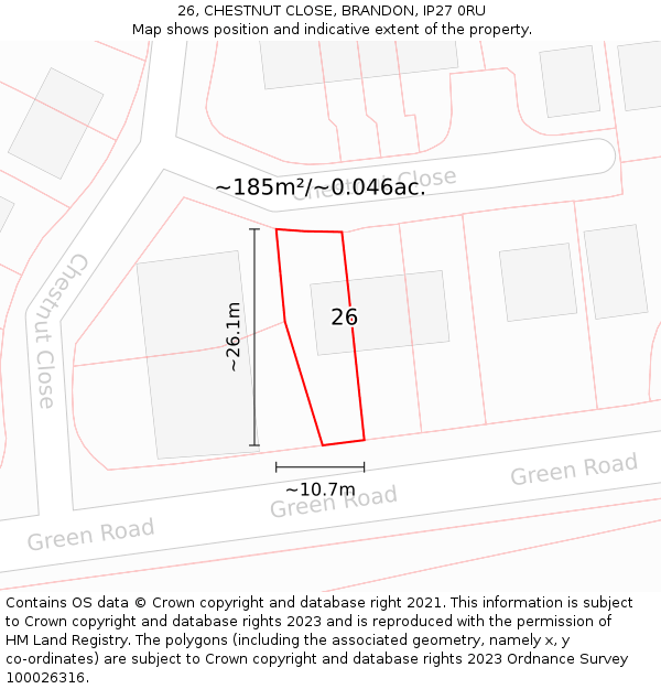 26, CHESTNUT CLOSE, BRANDON, IP27 0RU: Plot and title map