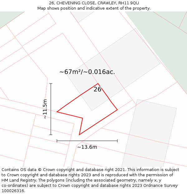 26, CHEVENING CLOSE, CRAWLEY, RH11 9QU: Plot and title map