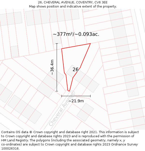 26, CHEVERAL AVENUE, COVENTRY, CV6 3EE: Plot and title map