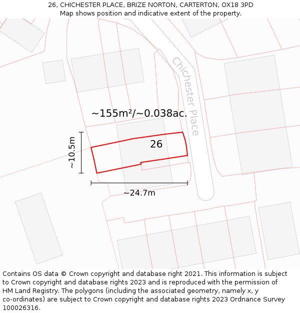 26, CHICHESTER PLACE, BRIZE NORTON, CARTERTON, OX18 3PD: Plot and title map