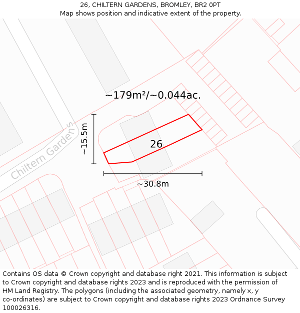 26, CHILTERN GARDENS, BROMLEY, BR2 0PT: Plot and title map